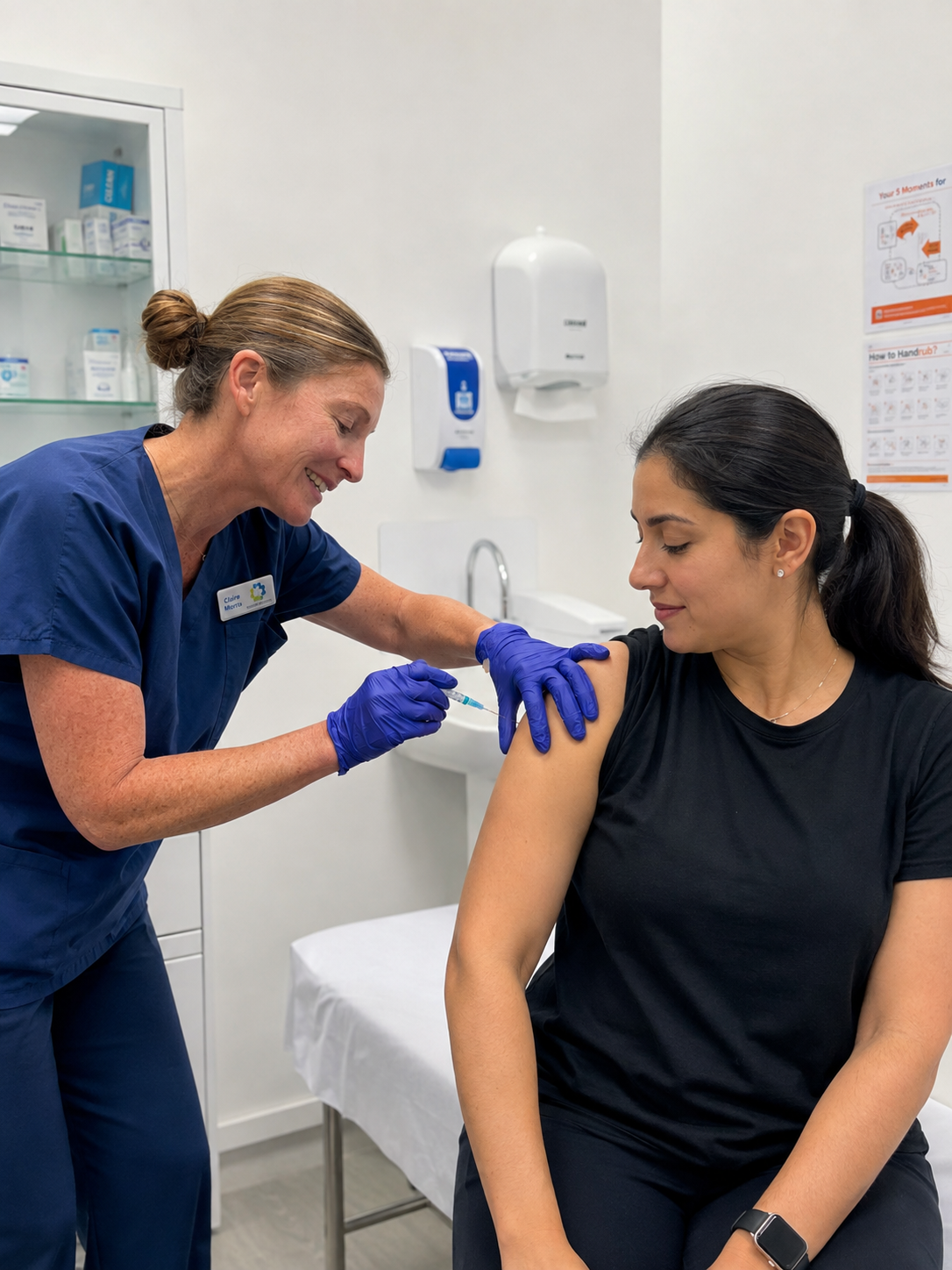 A Jenhams Clinic nurse giving a COVID-19 vaccination